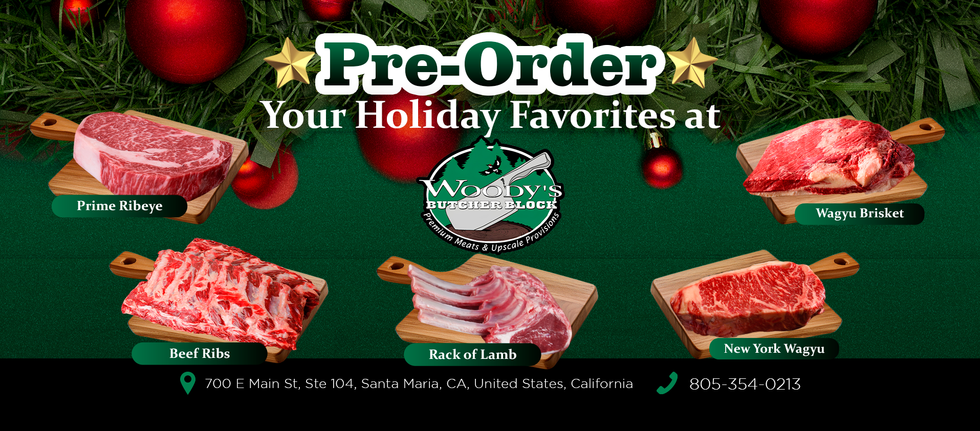 Woody's Butcher Block Facebook ad: 𝗣𝗿𝗲-𝗢𝗿𝗱𝗲𝗿 𝗬𝗼𝘂𝗿 𝗛𝗼𝗹𝗶𝗱𝗮𝘆…