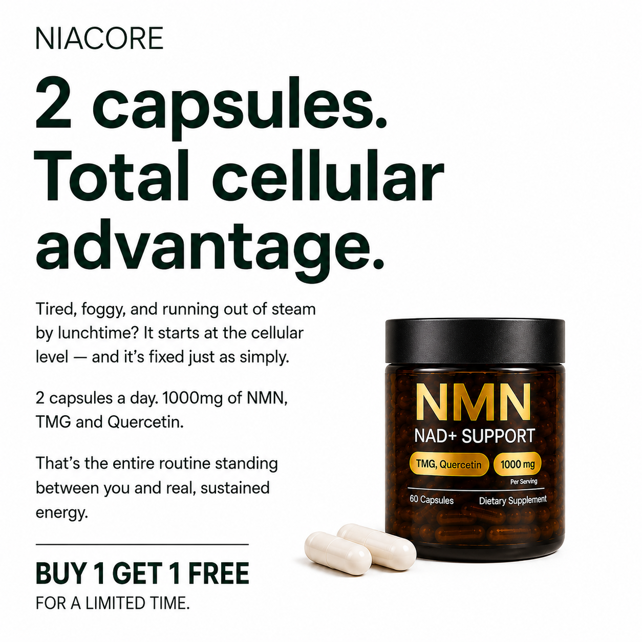 Niacore Facebook ad: No Filler. No BS. Just a Formula That Works.