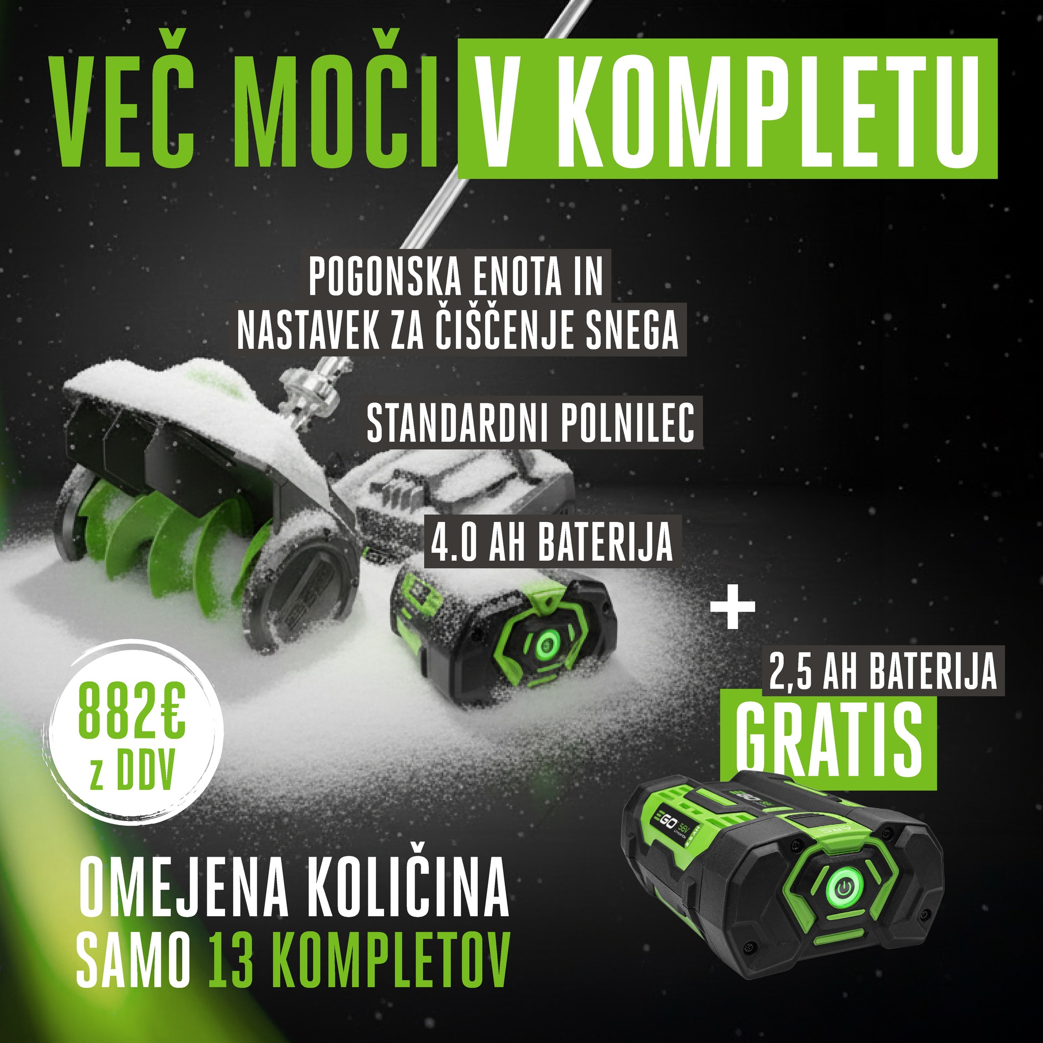 EGO Power Plus Slovenija Facebook ad: EGO Power+ komplet za čiščenje snega GRATIS baterija - EGO…