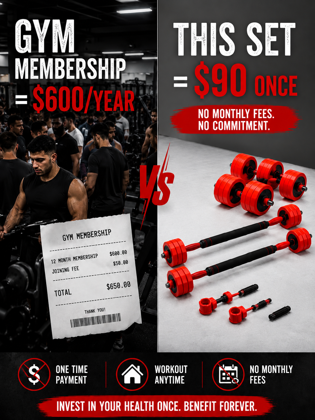 beastfit.lb Facebook ad: 40kg Set - Dumbbell + Barbell + Kettlebell