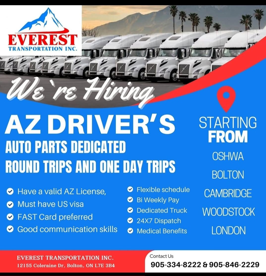 Everest Transportation Inc Facebook ad: Hiring autoparts Dedicated Rounders autoparts team and Solo