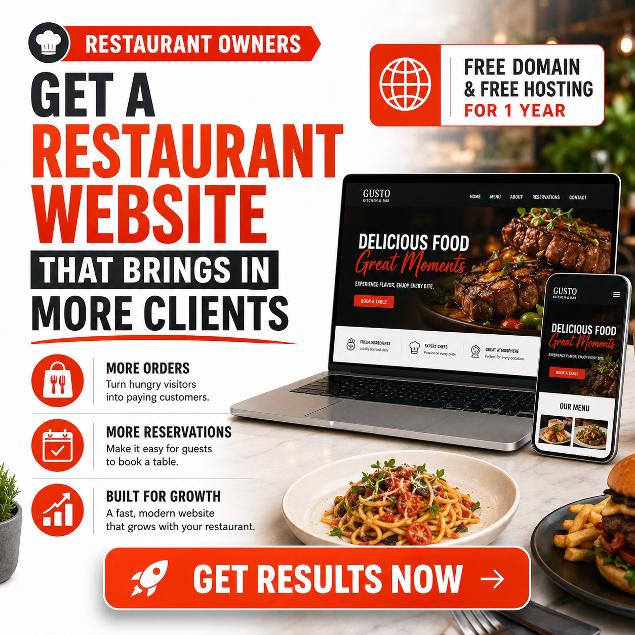 Reputation Guardians - Web Design & Digital Marketing Facebook ad: More Orders. More Reservations. More Growth.