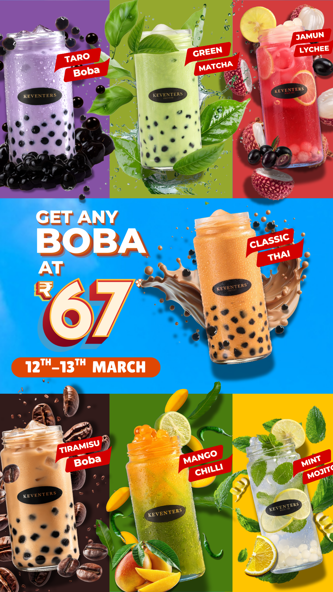 Keventers Facebook ad: Get any boba at ₹67 on 12th and 13th March!