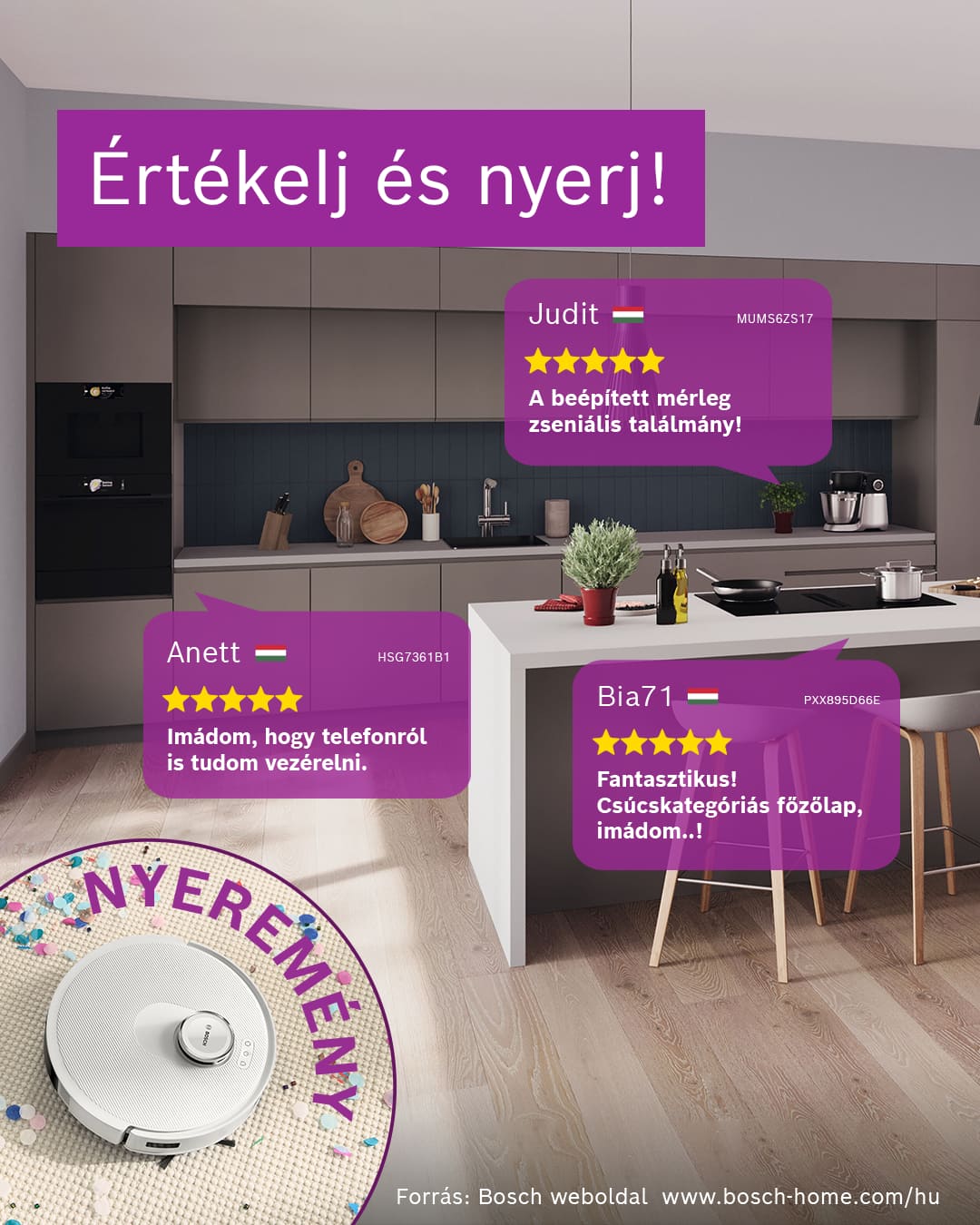 Bosch Home Facebook ad: NYEREMÉNYJÁTÉK