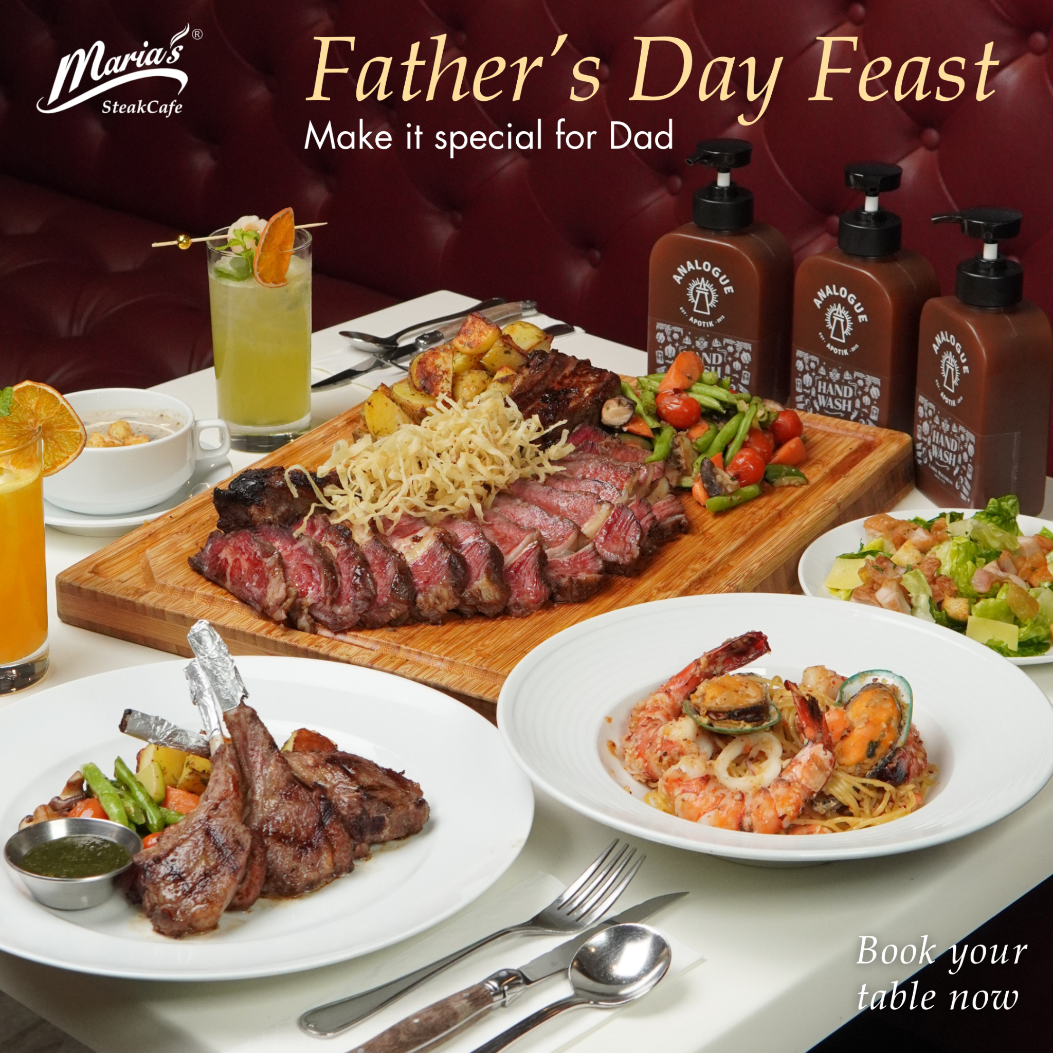 Maria's Steakcafe Facebook ad: ๐๐ก๐ข๐ฌ ๐
๐๐ญ๐ก๐๐ซโ๐ฌ ๐๐๐ฒ, ๐ ๐๐ญ๐ก๐๐ซ ๐ญ๐ก๐โฆ