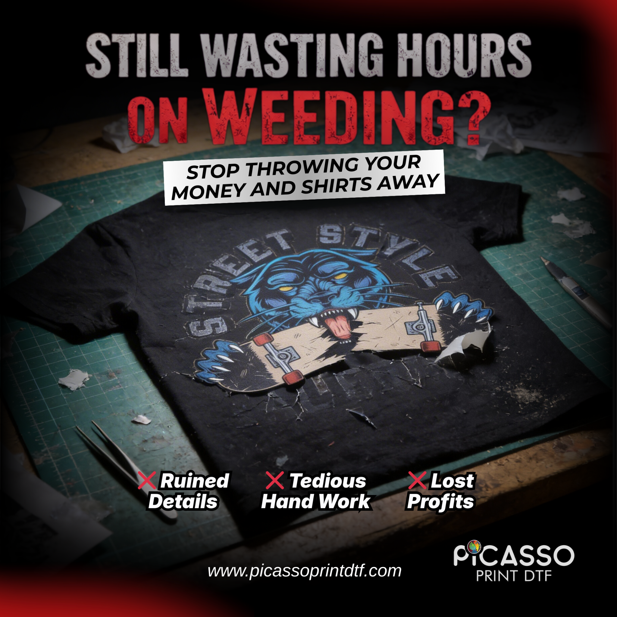 Picasso DTF Facebook ad: 1 Upload Your Custom Design
