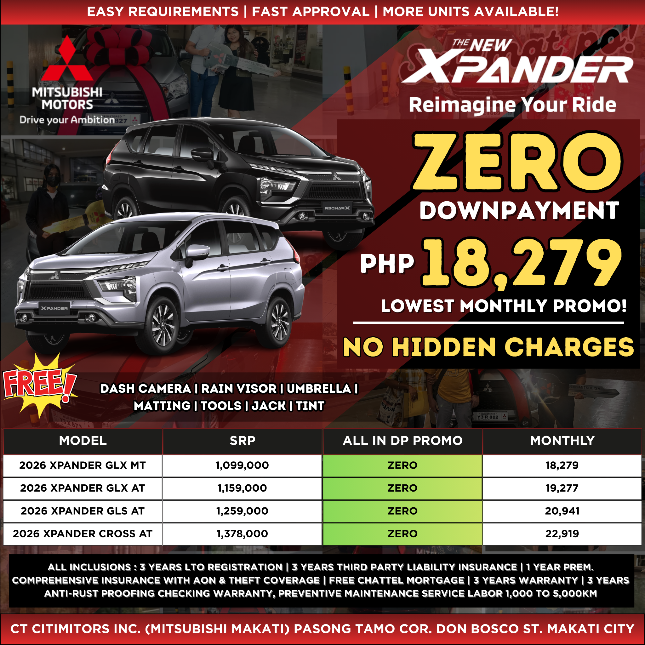 Mitsubishi Promos by Jona Garcera Facebook ad: MITSUBISHI XPANDER PROMO! ZERO DP + LOWEST MONTHLY + LOTS…