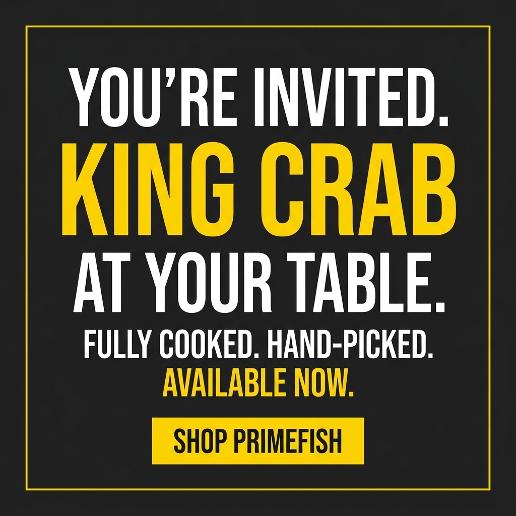 PrimeFish Seafood Co. Facebook ad: KING CRAB MEAT IS AVAILABLE NOW