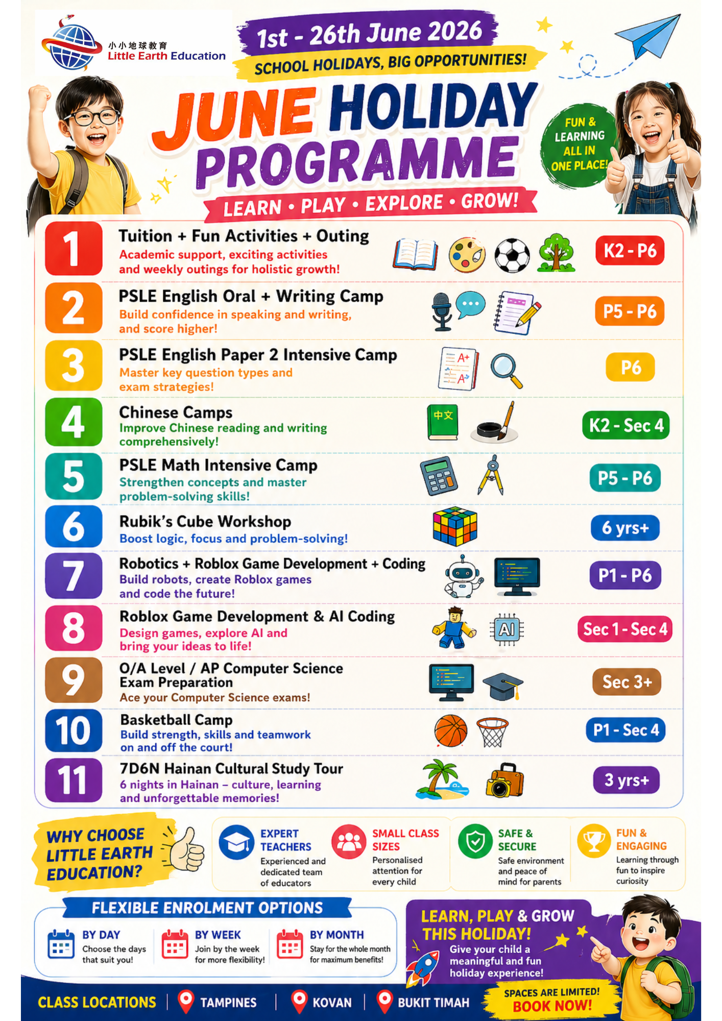 Little Earth Education Facebook ad: June Holiday Programme 2026, Now Open!