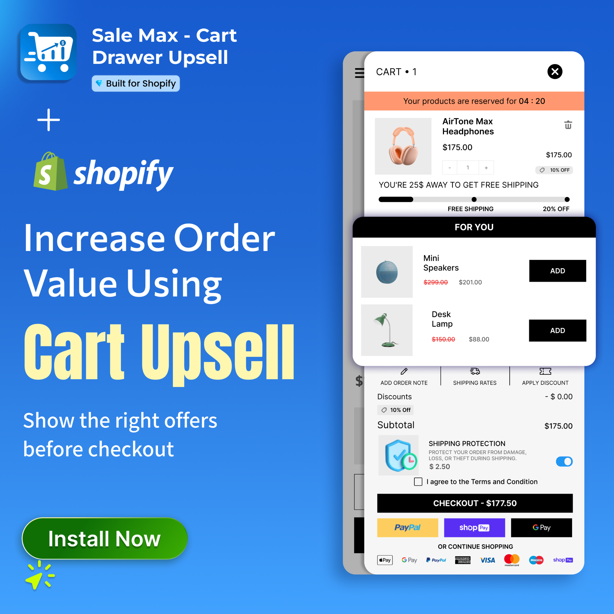 Sale Max - Cart Drawer Upsell Facebook ad: Increase Your Shopify Sales Instantly