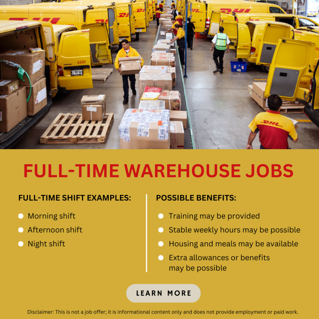 Career Insight Hub Facebook ad: Warehouse Job Information