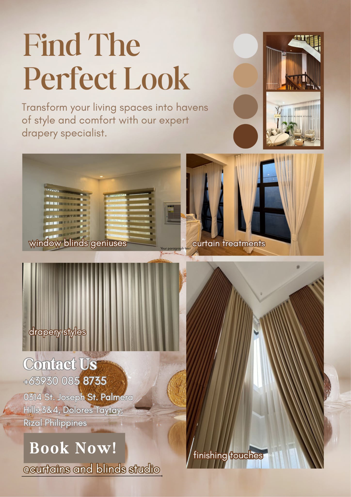 Curtains and Blinds Studio Facebook ad: Experience the full spectrum of services from concept…