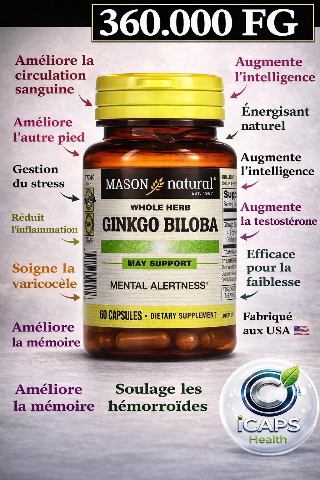 ICaps Online Facebook ad: GINGKO BILOBA pour améliorer la circulation sanguine, la…