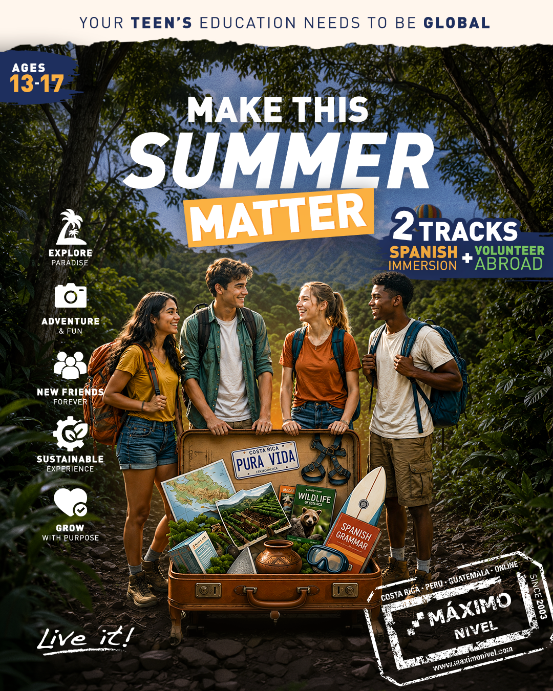 Maximo Nivel Facebook ad: Summer Camp Costa Rica