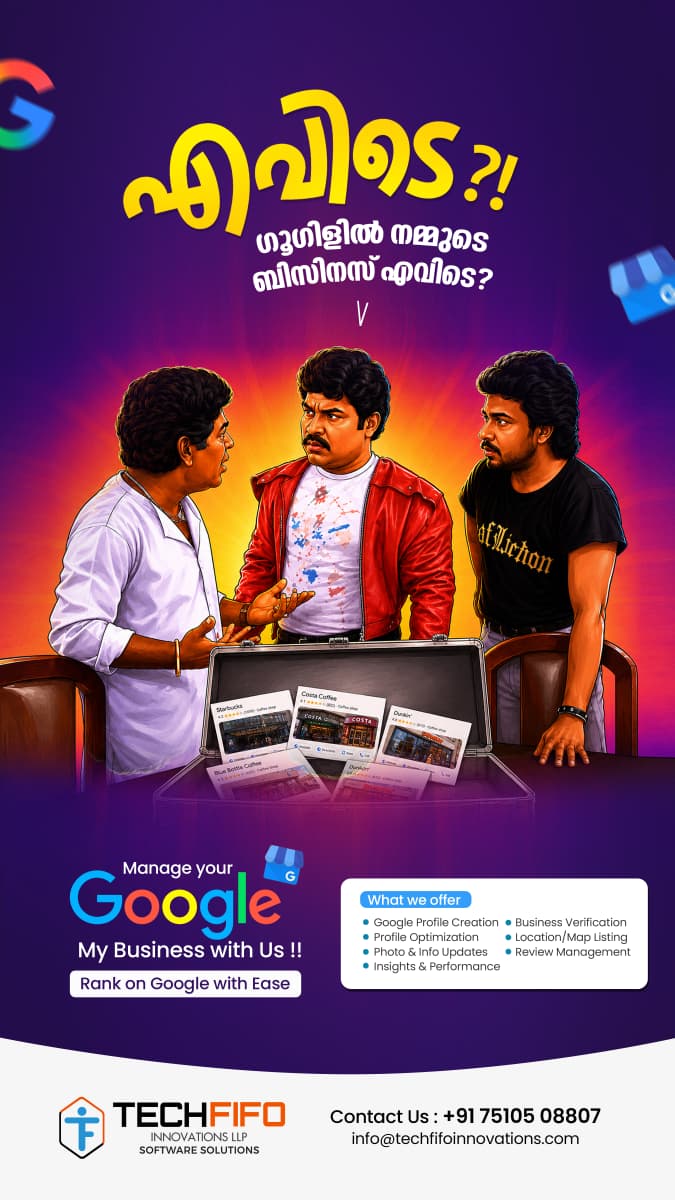 Techfifo Innovations Facebook ad: Google-ൽ നിങ്ങളുടെ ബിസിനസ് മുന്നിലെത്തിക്കൂ