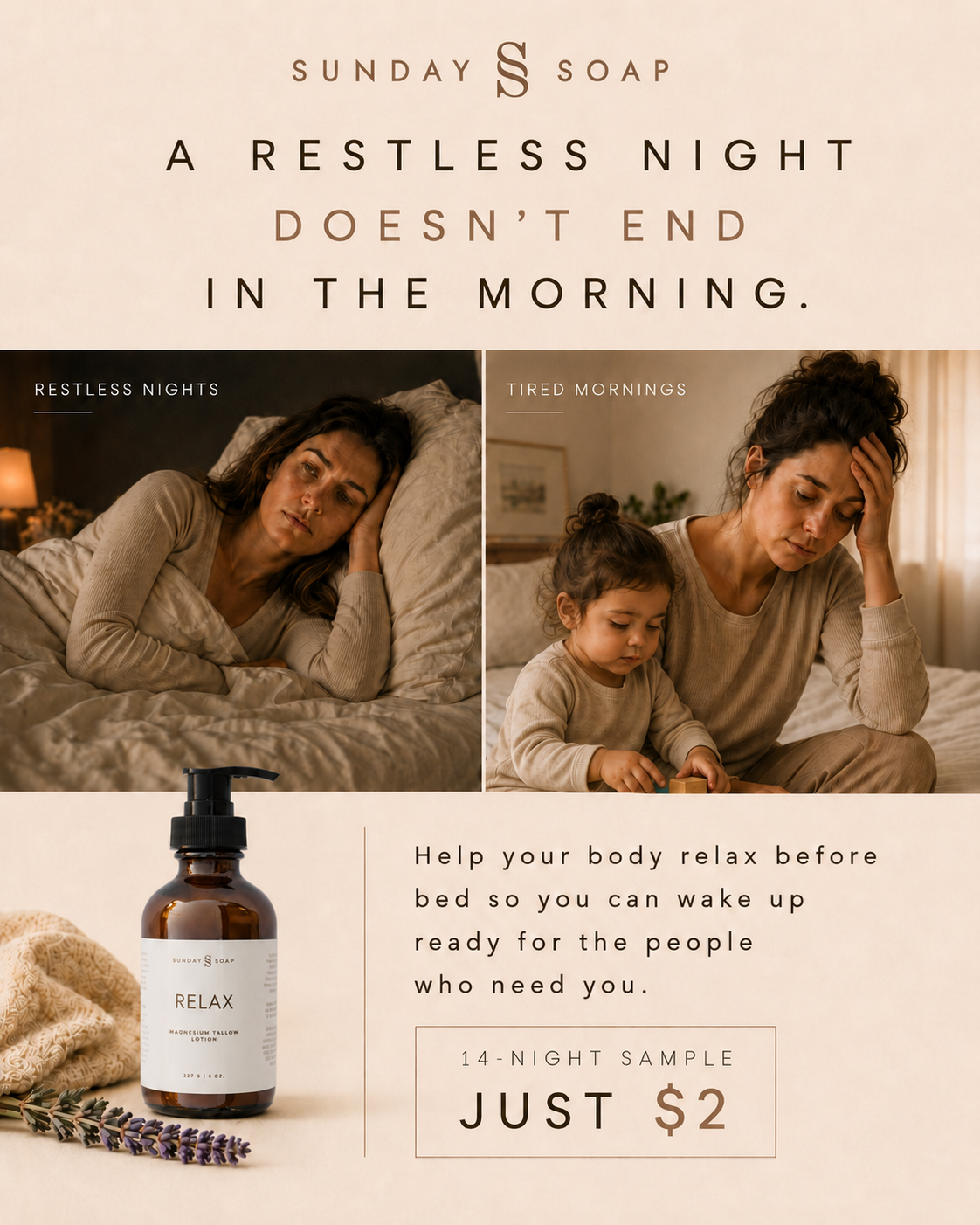 Sunday Soap Facebook ad: Your legs chose chaos.