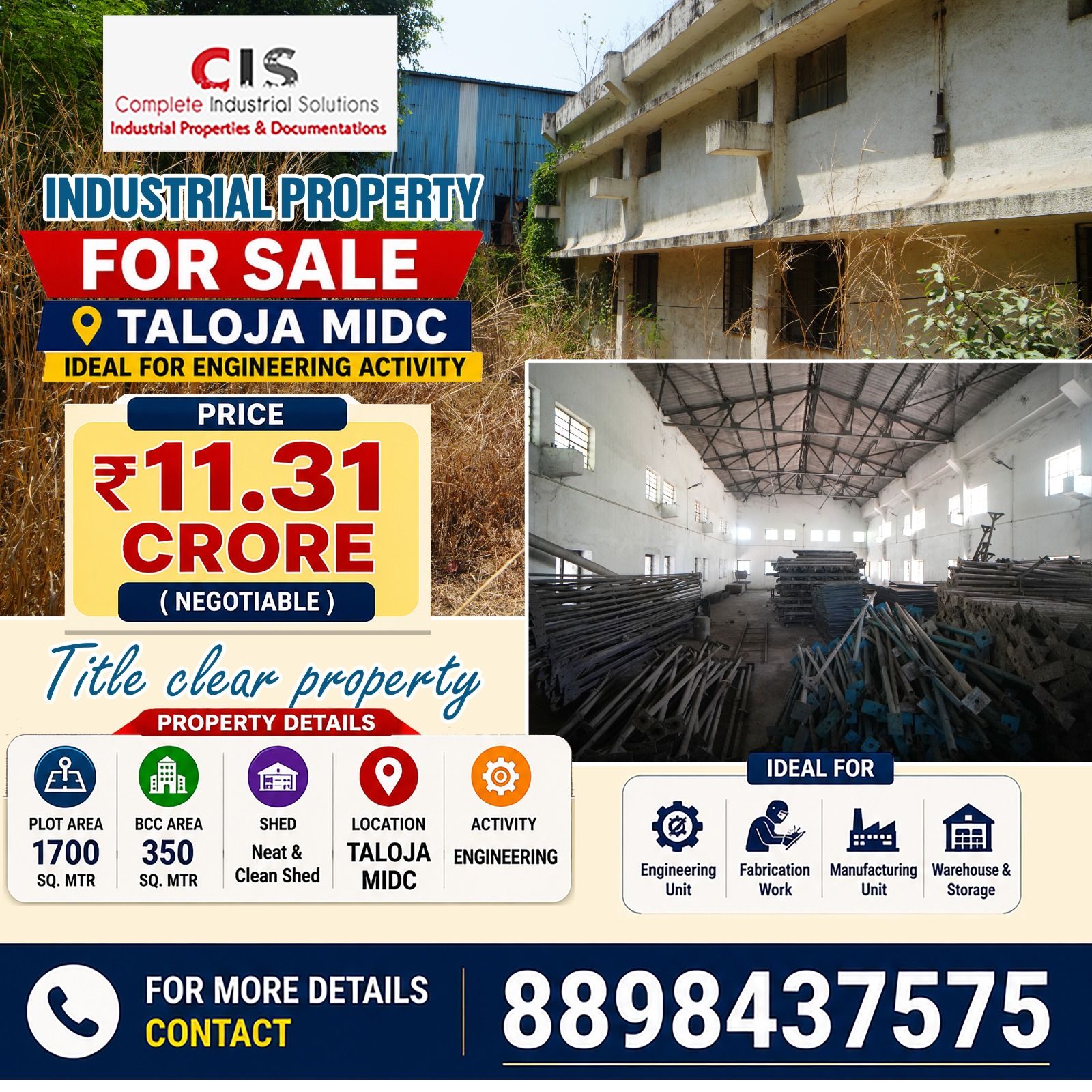 Complete Industrial Solutions Facebook ad: Premium Industrial Property Available for Sale at Taloja…