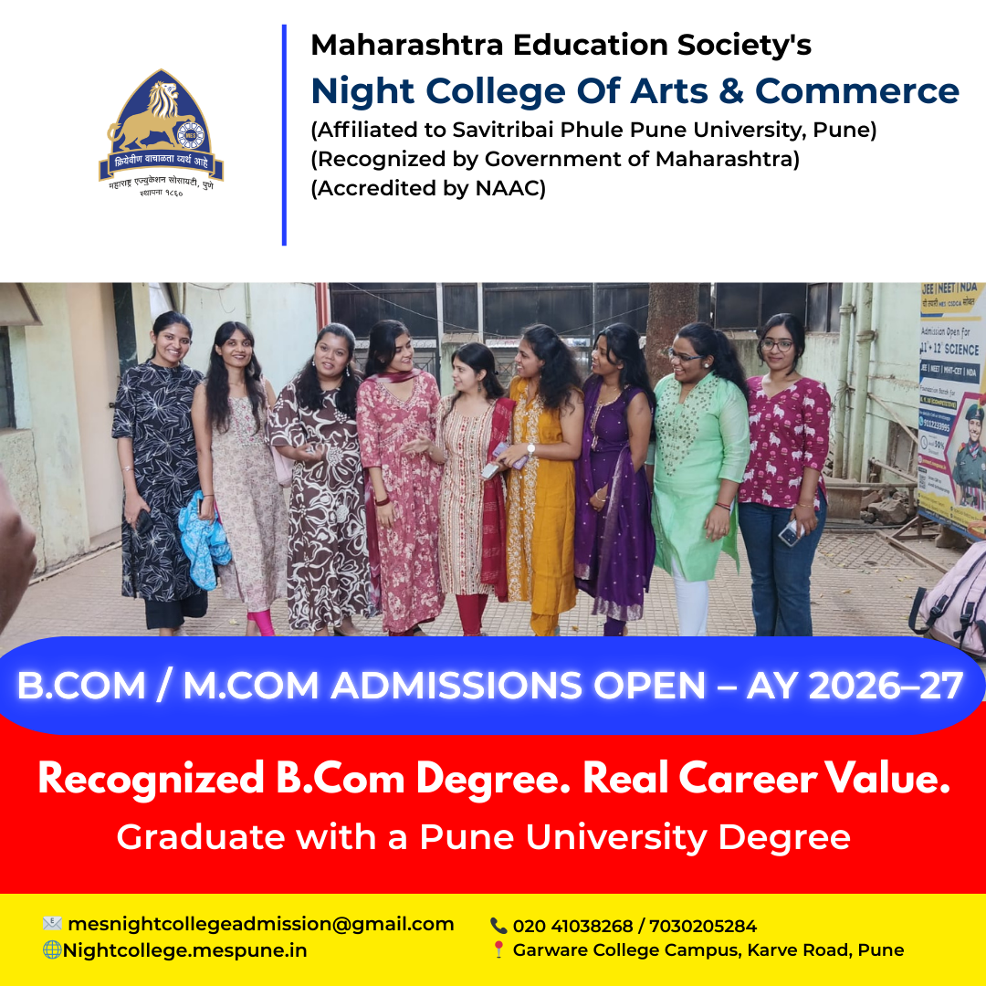 MES Night College of Arts and Commerce Pune Facebook ad: B.Com Admissions Open at MES Night College