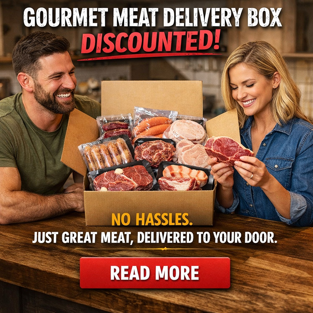 PremierGuide Glimpse Facebook ad: Delve Into Gourmet Meat Box Variety.