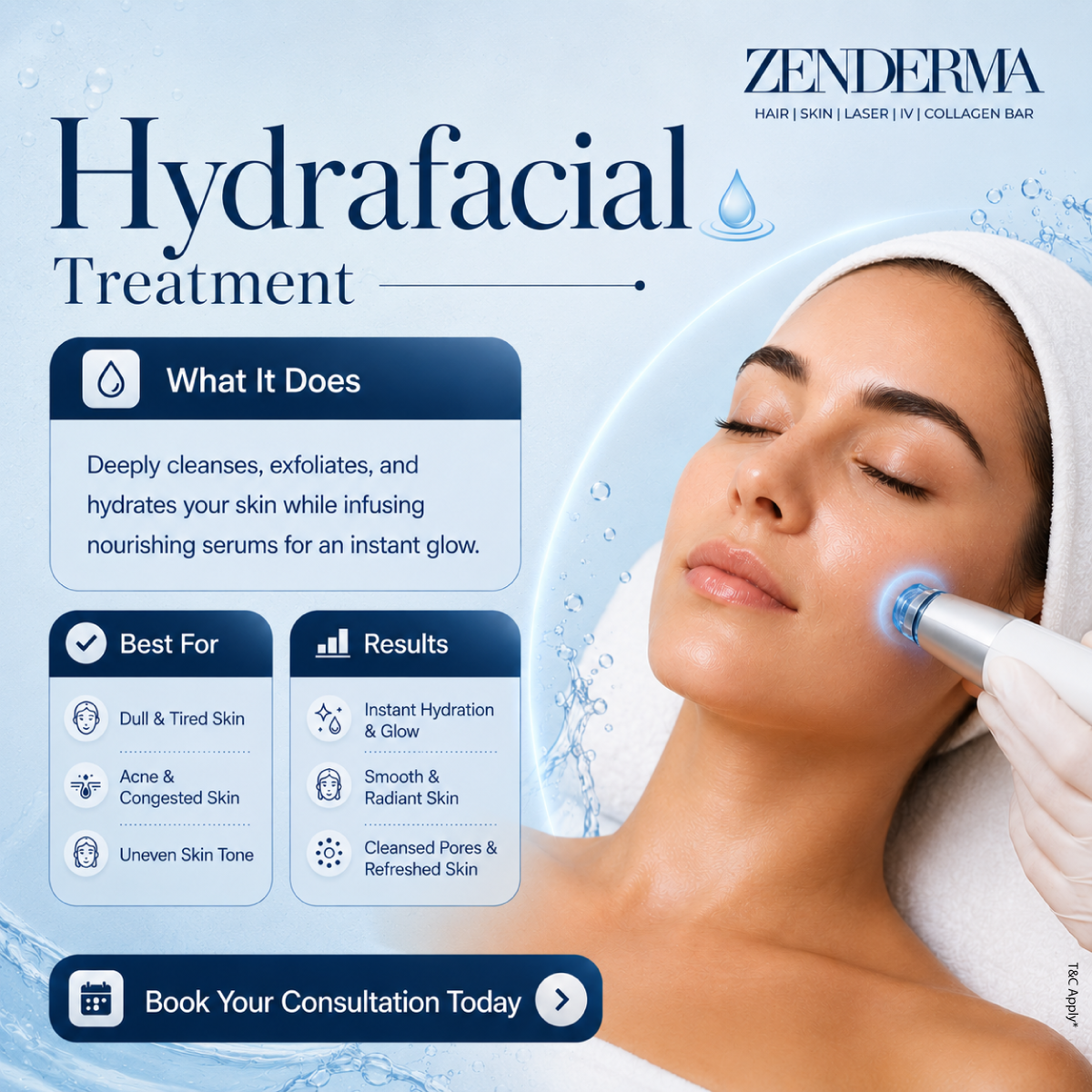Zenderma Facebook ad: Glow better with every Hydrafacial.