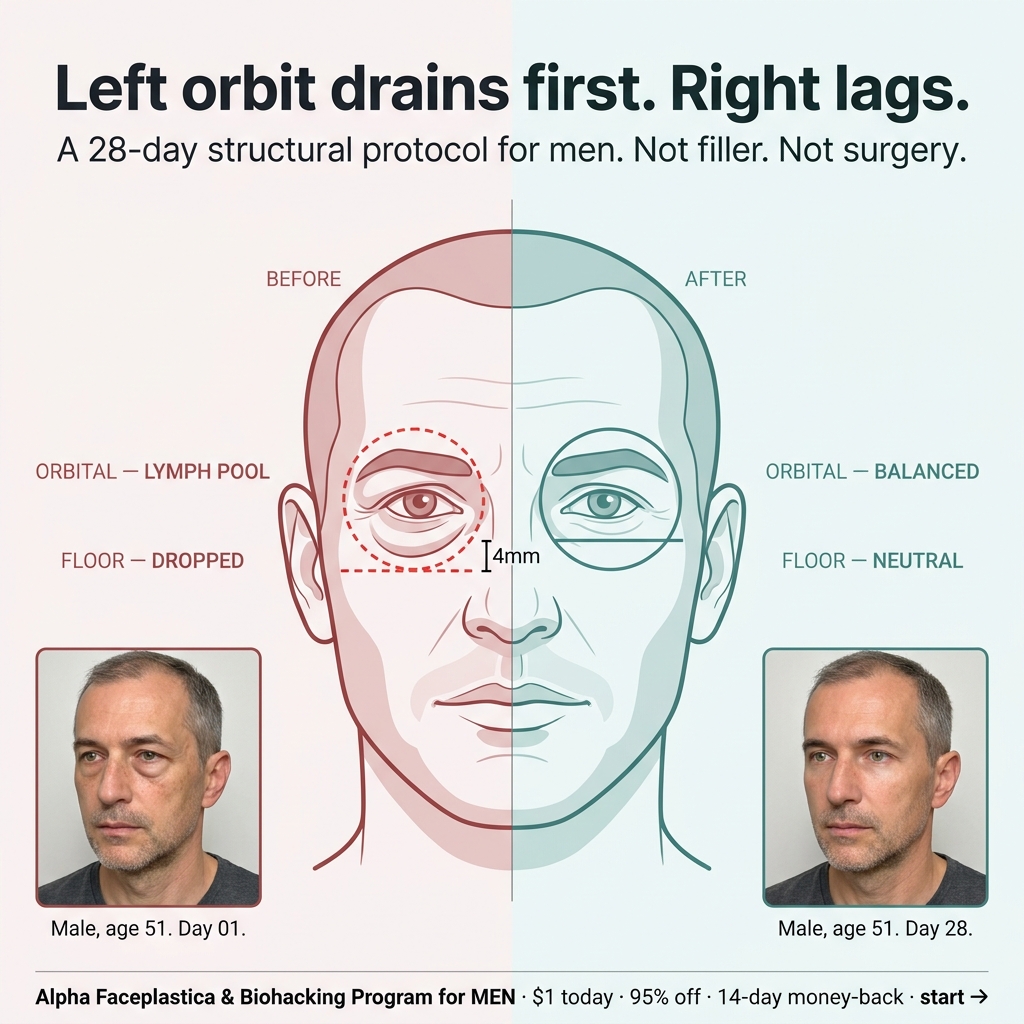 Faceplastica & Biohacking Program for Men Facebook ad: The bags aren't sleep, they're drainage
