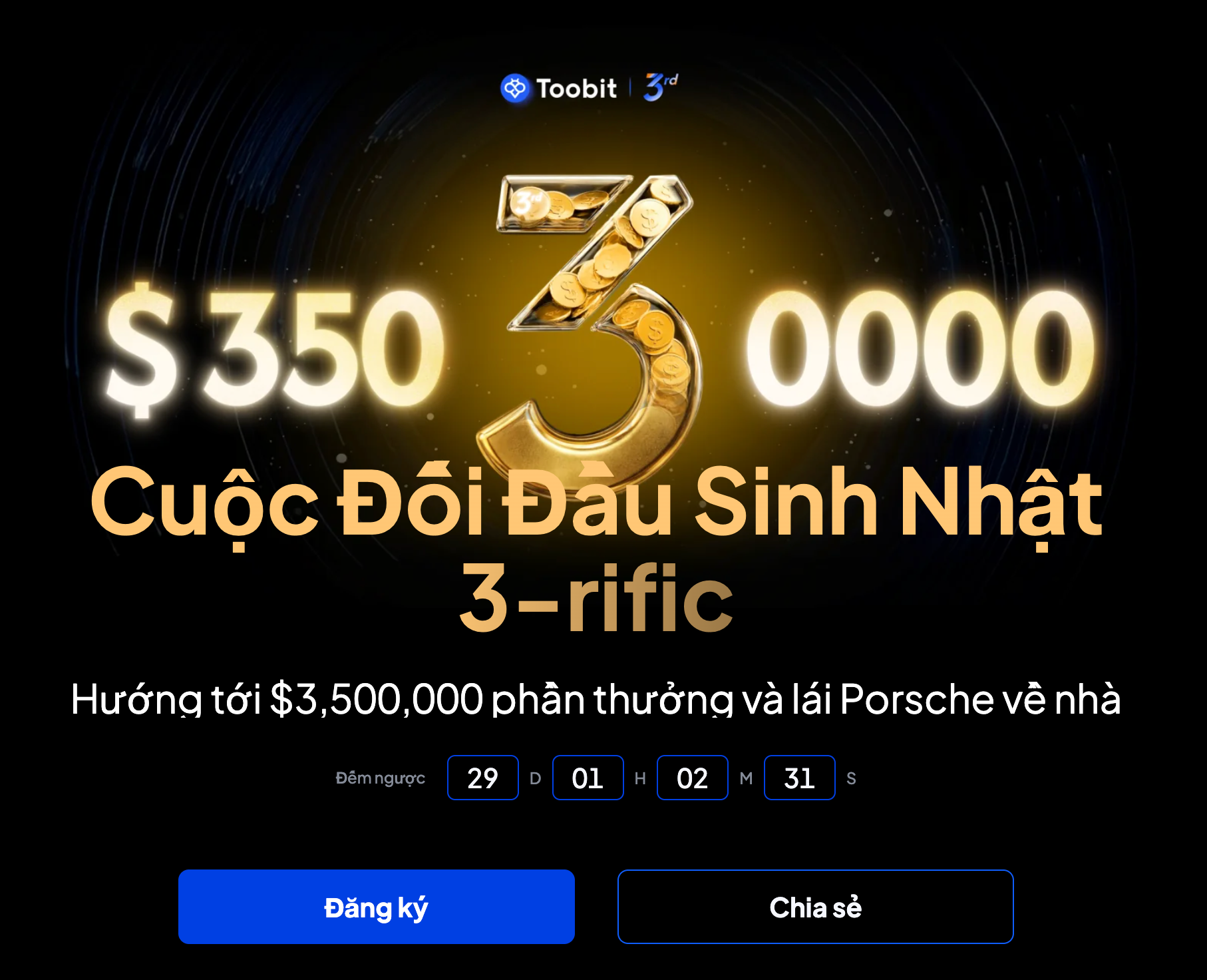 Toobit Facebook ad: Đăng Ký Sớm Nhận Ngay 30 USDT - Cuộc Chiến 3 Năm Toobit!