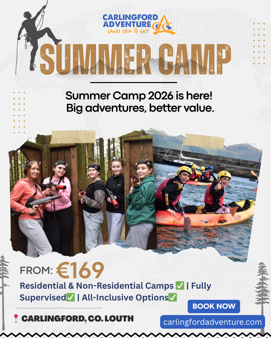 Carlingford Adventure Centre Facebook ad: Residential summer camps for ages 10-17, just 1…