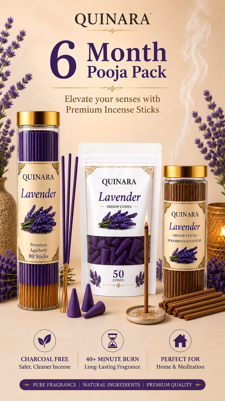 Quinara Facebook ad: Quinara Lavender 6 Month Pooja Combo Pack