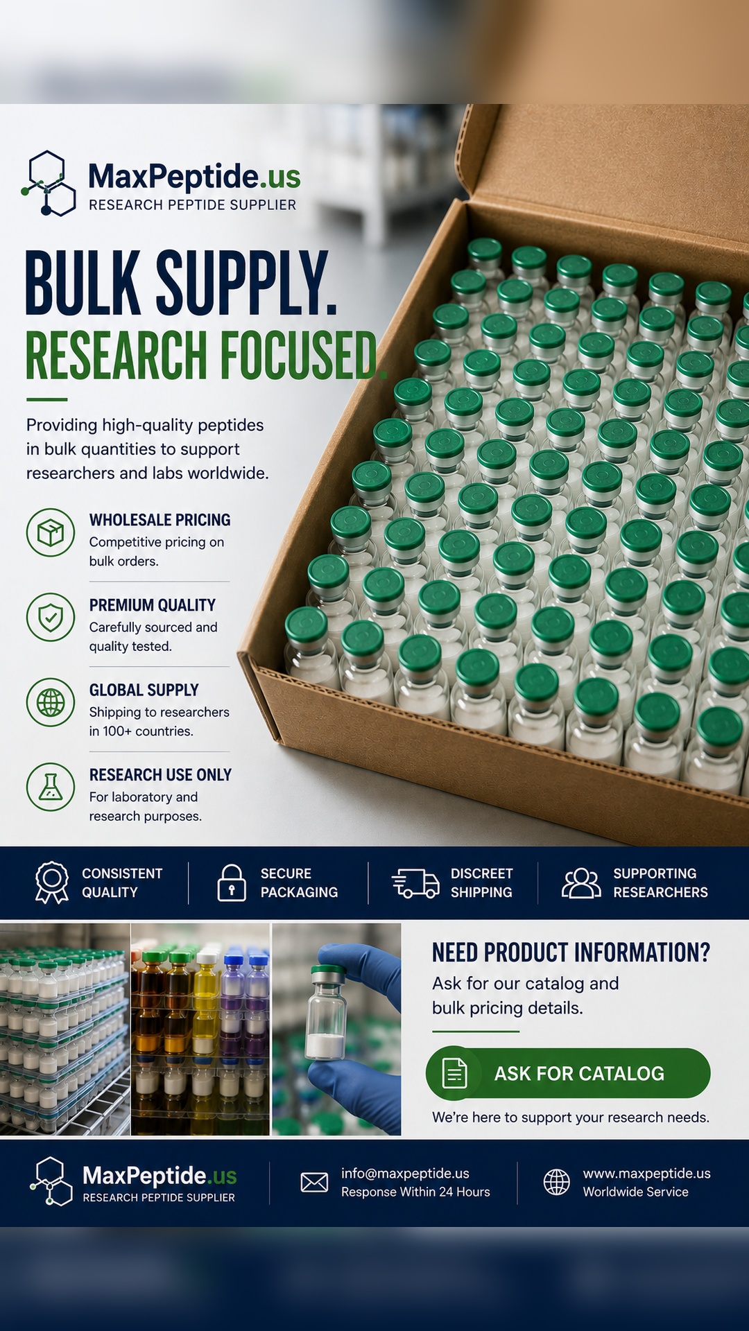 maxpeptide.us Facebook ad: Wholesale Research Supply