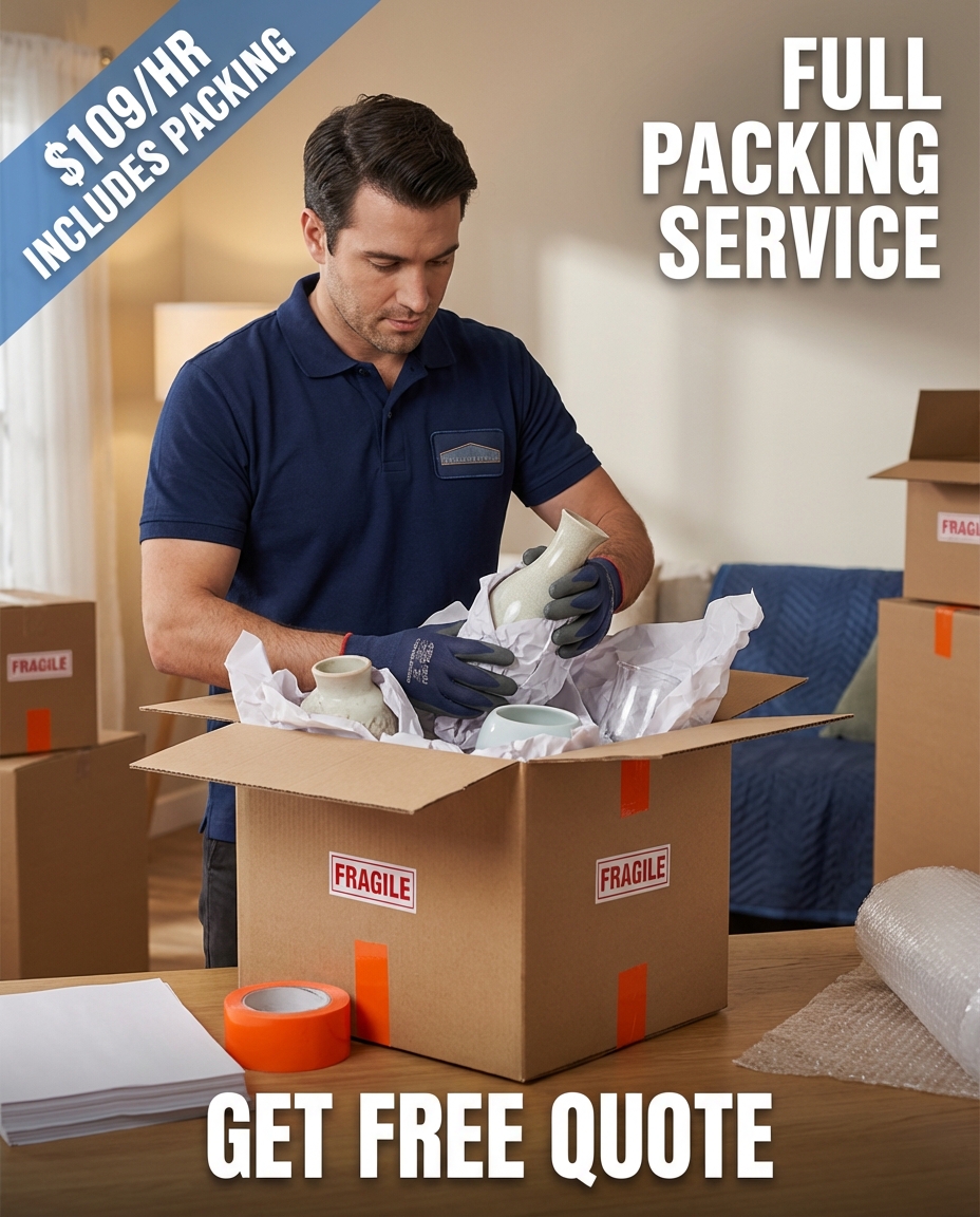 Local Moving Services Facebook ad: Stress-Free Packing & Moving | All-Inclusive Rates