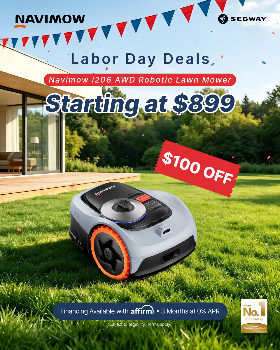 Segway Navimow Facebook ad: Up to $150 OFF i2 AWD | Navimow Labor Day Deals