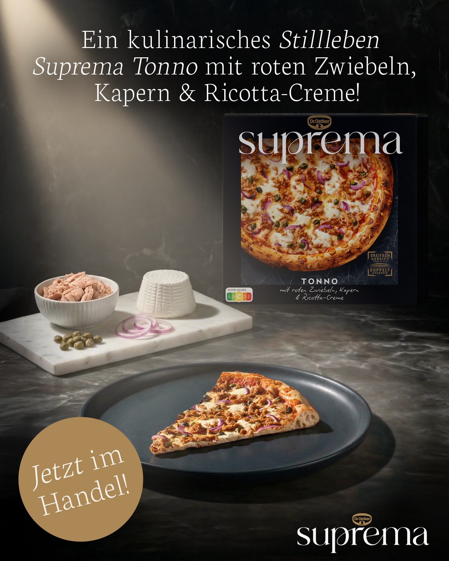 Dr. Oetker Pizza Deutschland Facebook ad: Unsere neue Suprema Tonno mit roten Zwiebeln, Kapern…