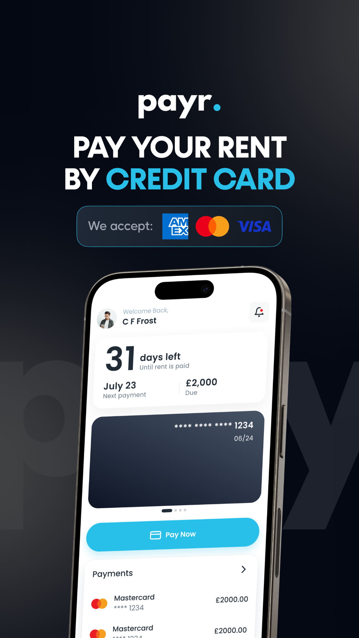 Payr Facebook ad: Start earning rewards from your rent