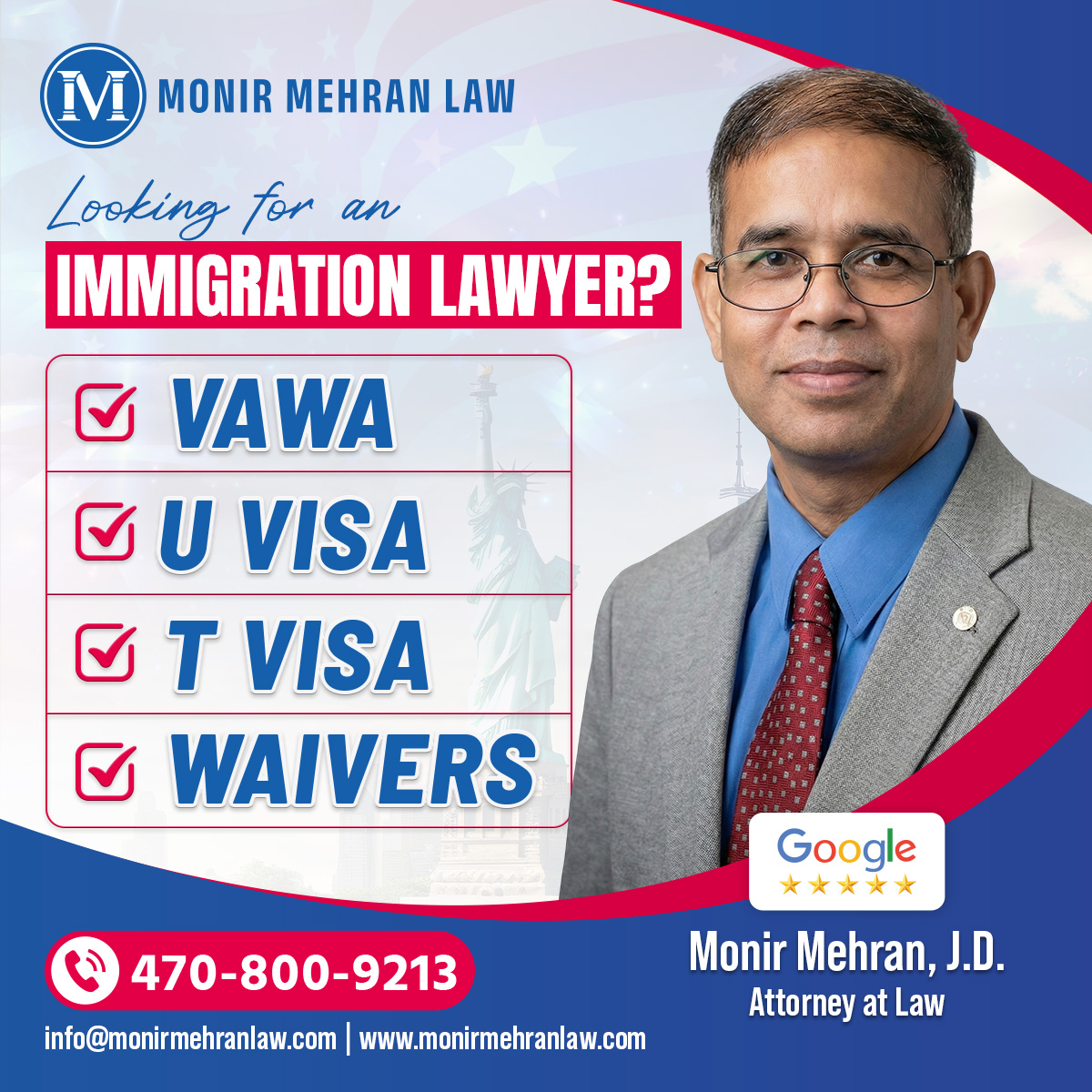 Monir Mehran Law Facebook ad: Looking for an Immigration Lawyer?