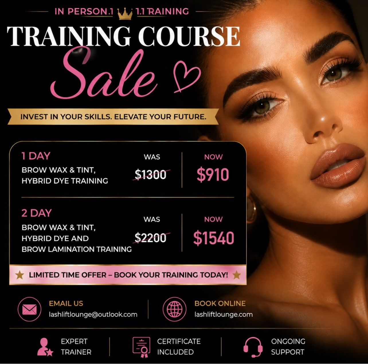 Lashlift Lounge Facebook ad: 1:1 Lash Lift & Brow Training Sydney | Lashlift Lounge