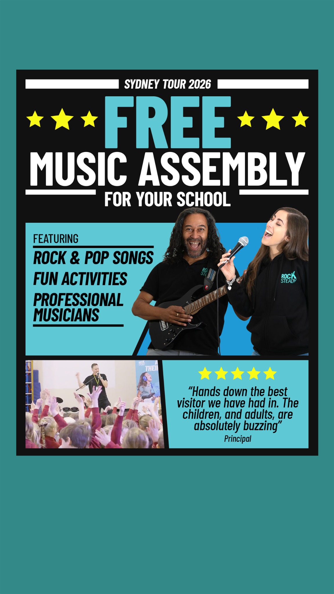 Rocksteady Music School Facebook ad from Apr 14, 2026