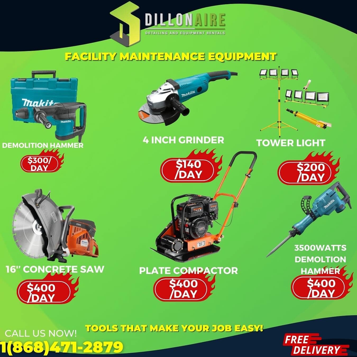 Dillonaire Detailing & Equipment Rentals Facebook ad: TOBAGO RESIDENTS!