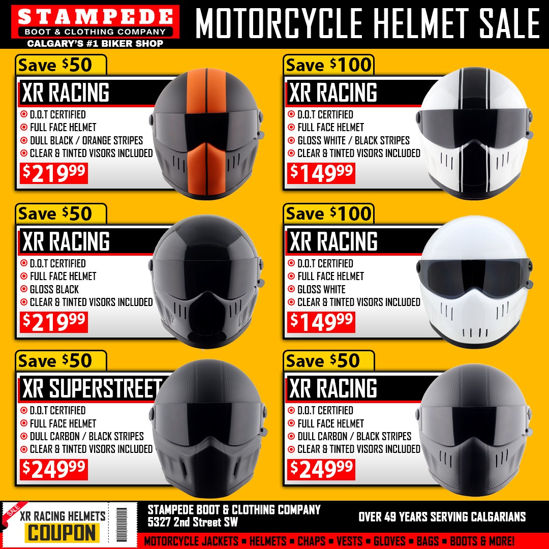 Stampede Boot and Clothing Company Facebook ad: XR MOTORCYCLE HELMET SALE ON NOW