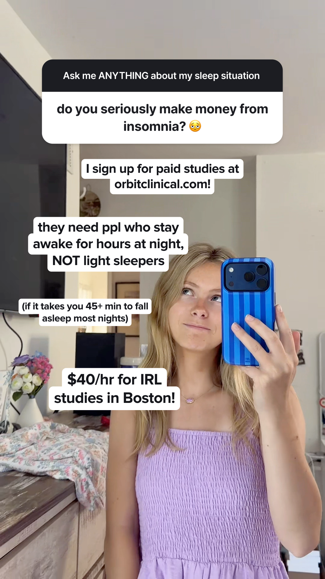 Orbit Clinical Facebook ad: Can't Fall Asleep? Get Paid $40/Hr