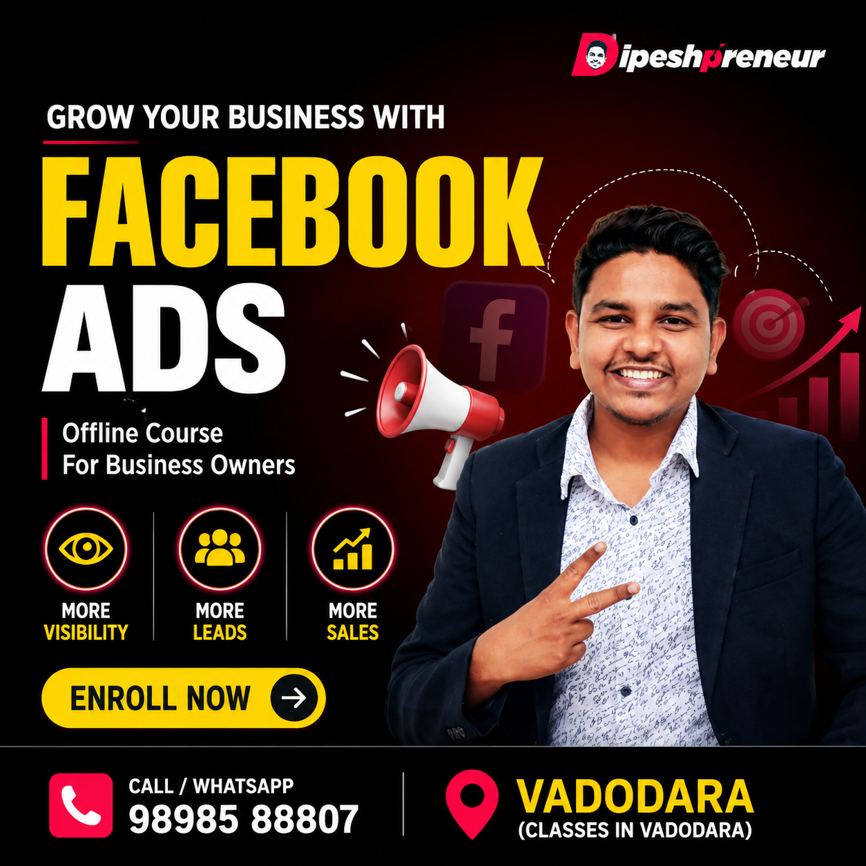 Dipeshpreneur Facebook ad: Facebook Ads Offline Course in Vadodara