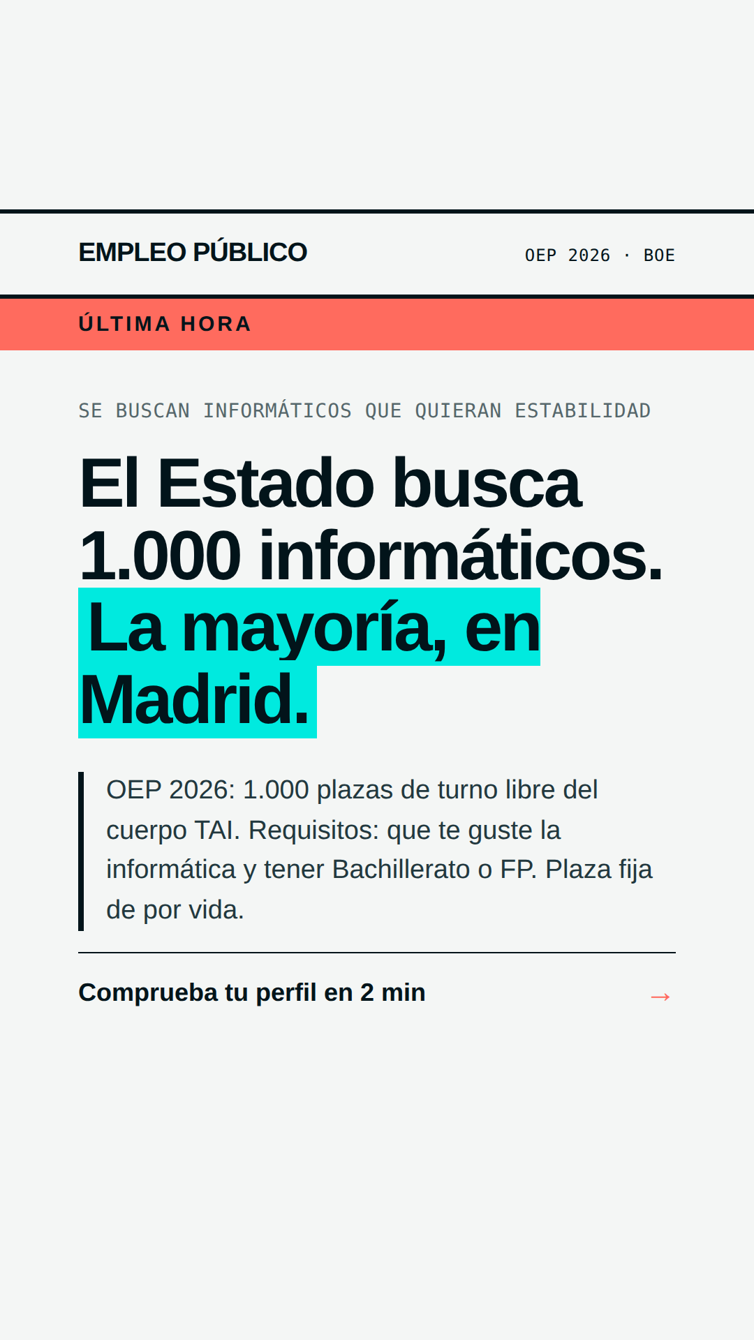The Globe Oposiciones Facebook ad: Menos LinkedIn, más BOE