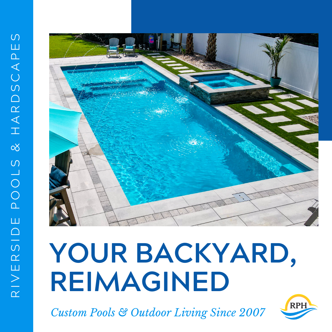 Riverside Pools and Hardscapes Facebook ad: The best pools aren’t built overnight, they’re designed…