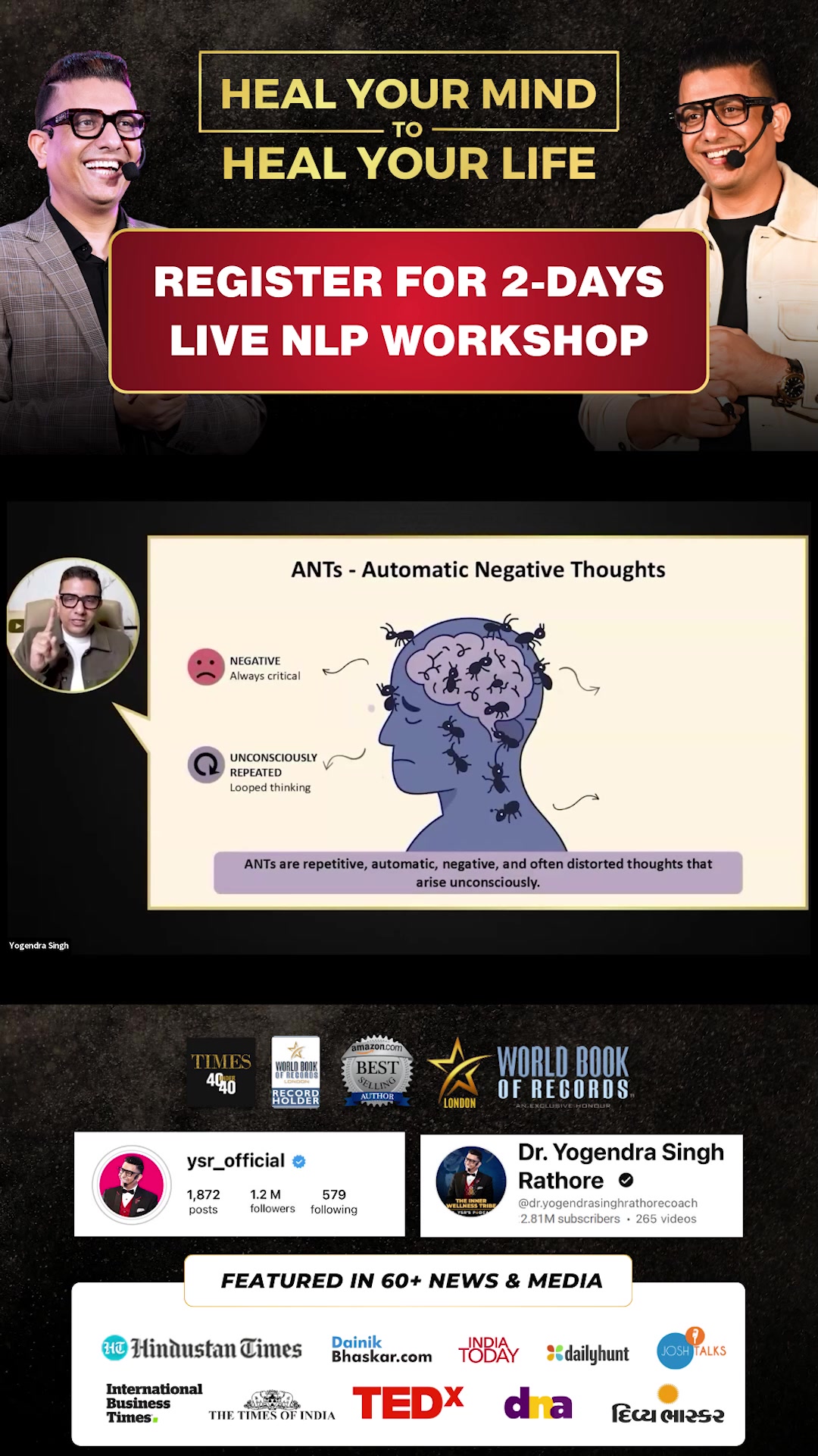 Dr. Yogendra Singh Rathore Facebook ad: Register For 2-Day LIVE NLP Foundation Workshop
