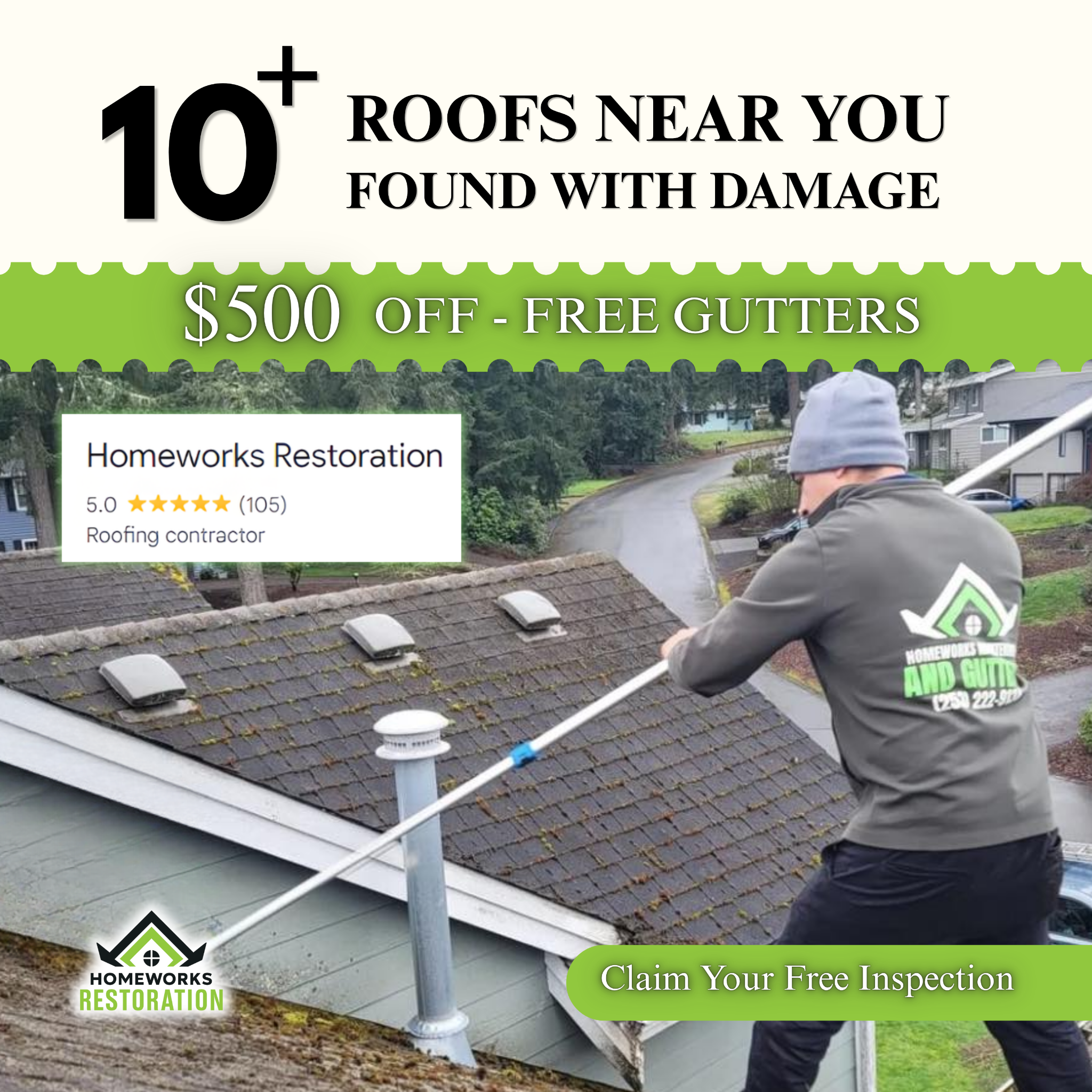 Home Works Maintenance and Gutters Facebook ad: Get Your Free Insurance Claim Consultation