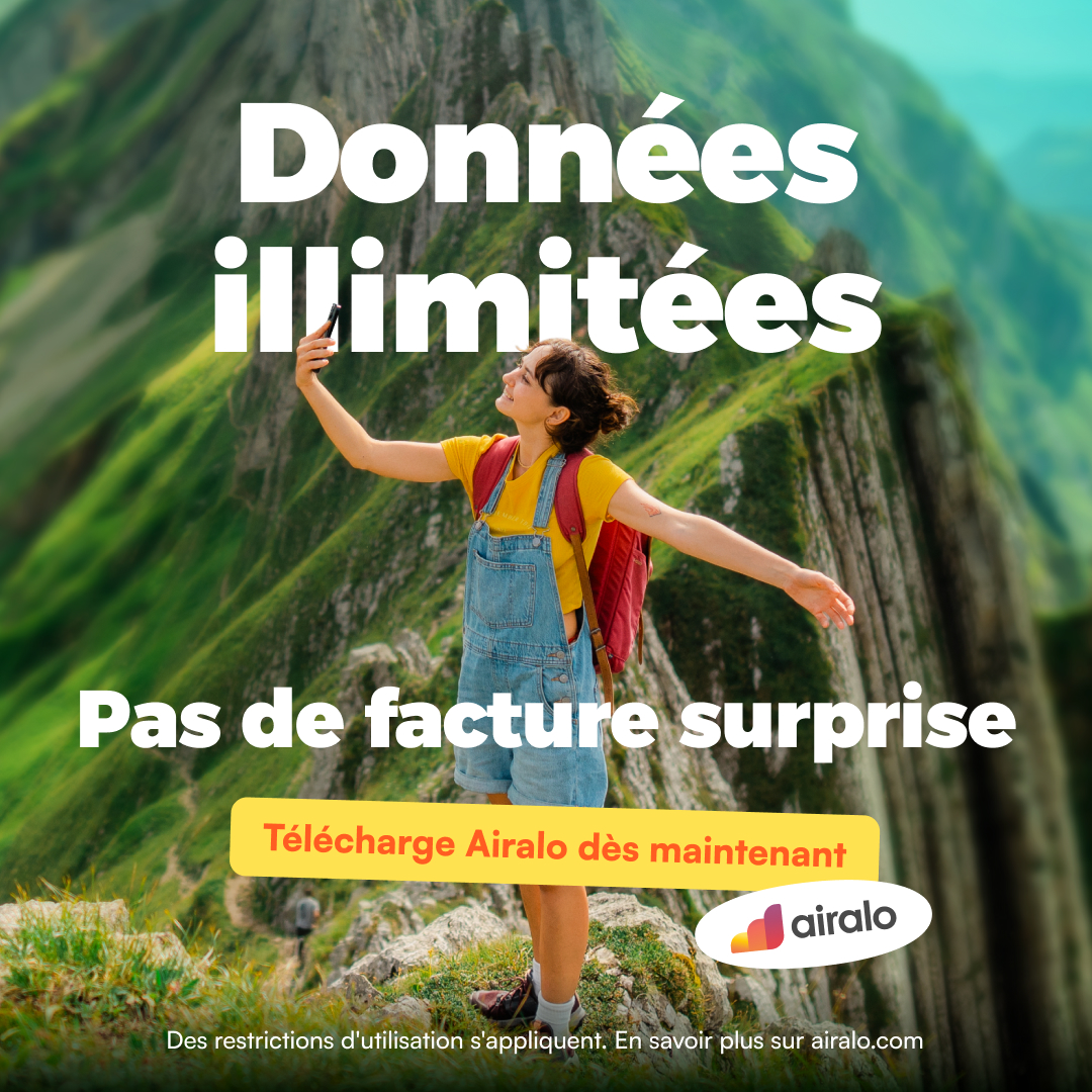 Airalo Global eSIM Store Facebook ad: Va plus loin. Reste connecté.