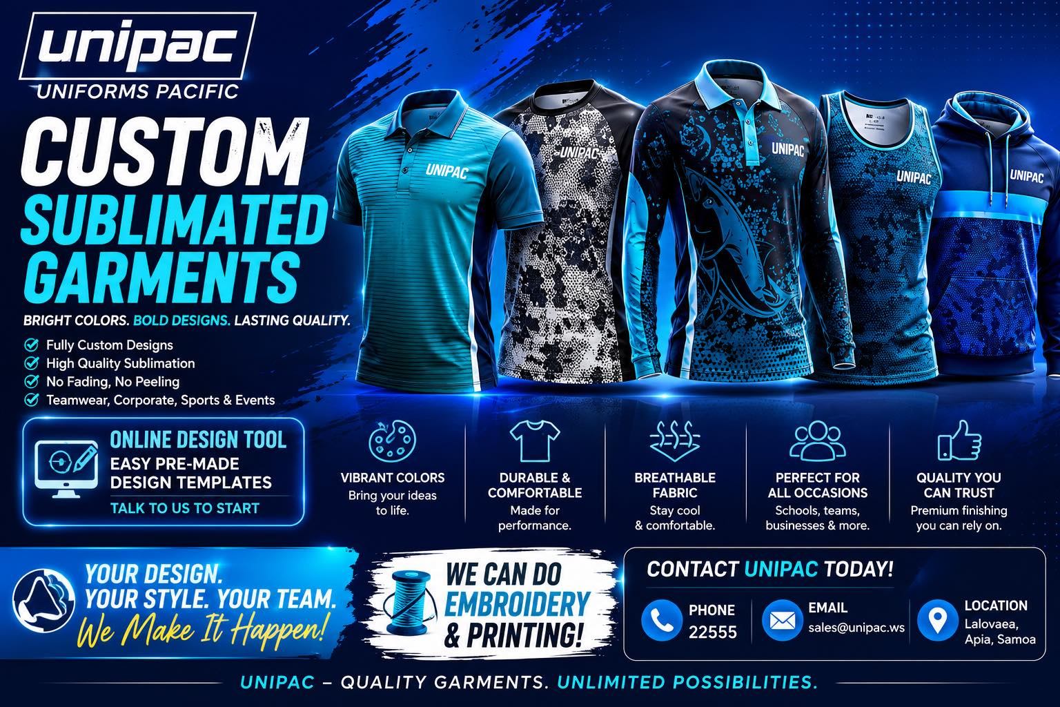 Uniforms Pacific Samoa Facebook ad: Your Design. Your Colours.
