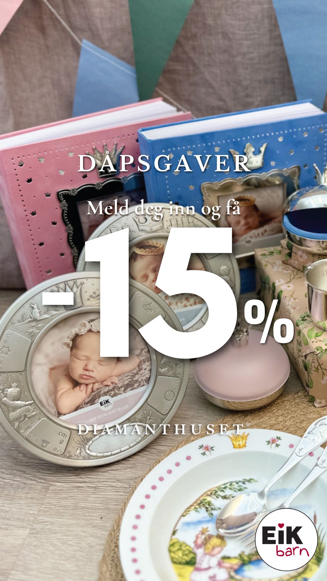 Diamanthuset Facebook ad: Dåpsgaver, 15% på første kjøp