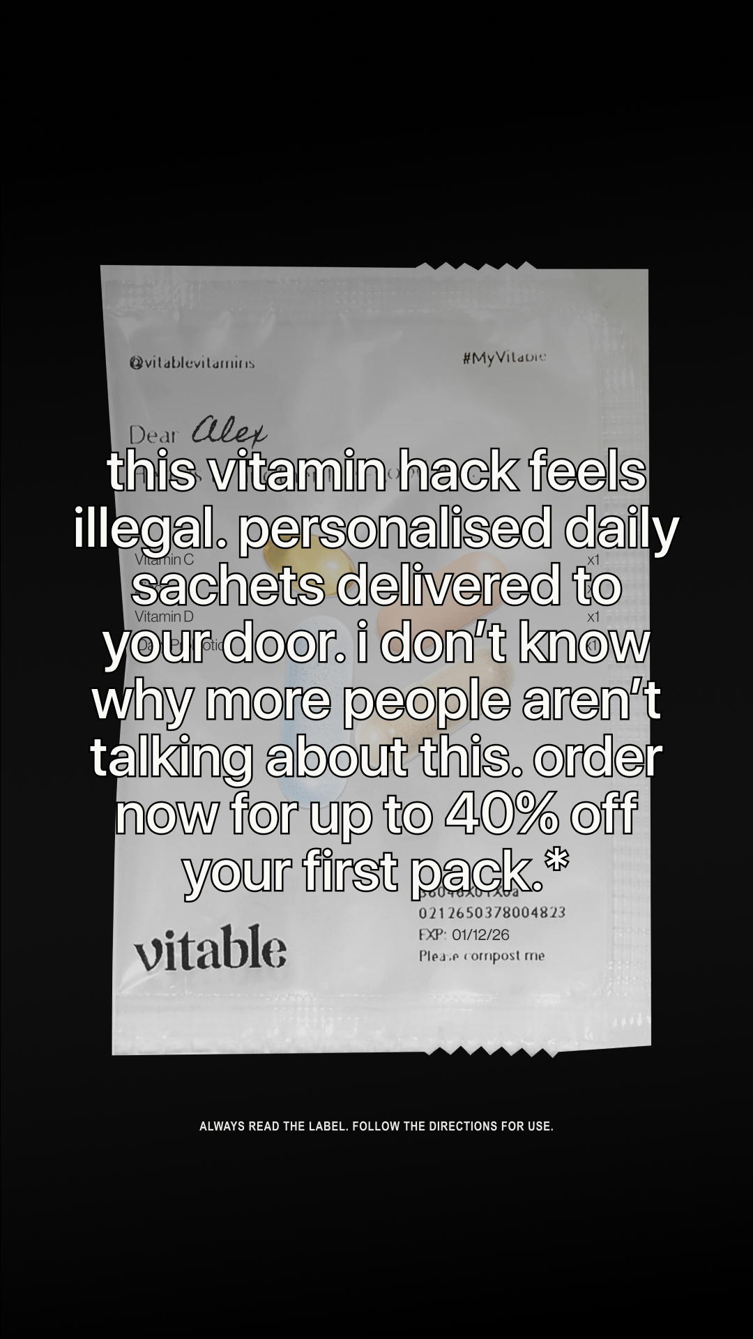 Vitable Facebook ad: Vitable | Personalised Daily Vitamin Packs