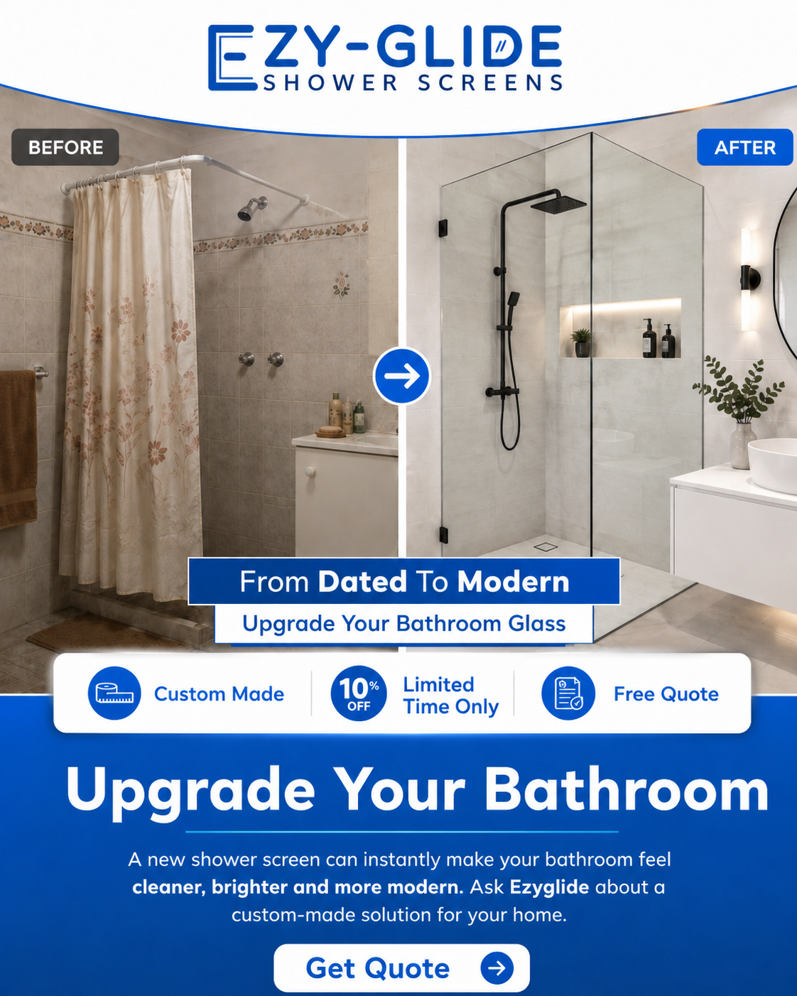 Ezy-Glide Shower Screens Pty Ltd Facebook ad: Upgrade Your Bathroom