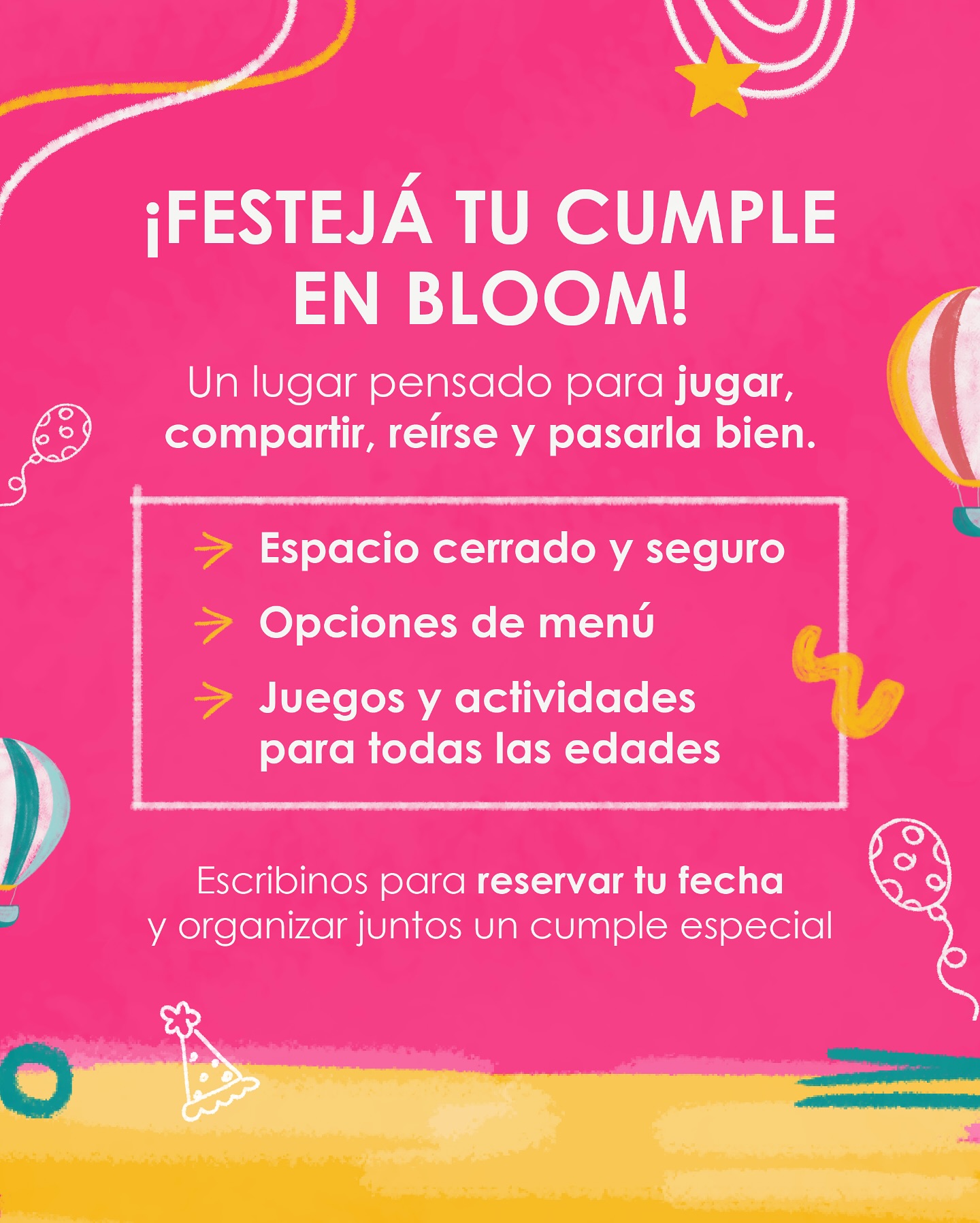 Bloom Space Facebook ad: ¡Festejá el cumpleaños de tu peque en Bloom…